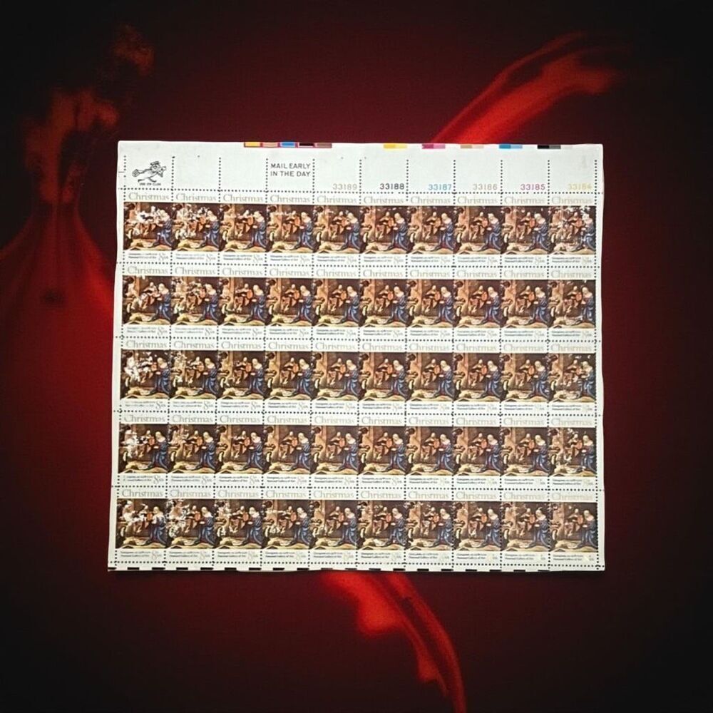 MNH 1971 Scott #1444  Adoration of the Shepards 8 Cent Stamp Sheet of 50 Stamps